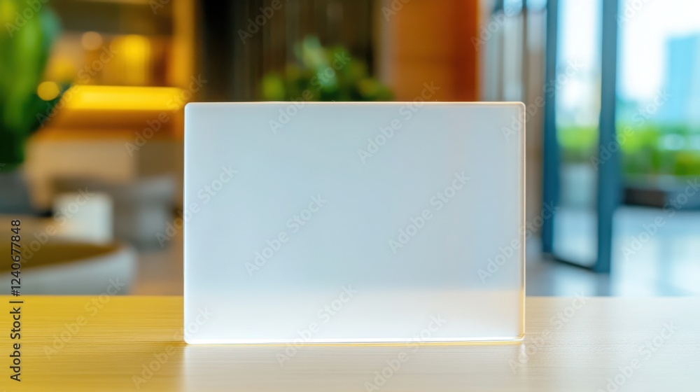 custom made wallpaper toronto digital table tent mockup placed on a modern office reception desk