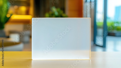 Wallpaper Mural  table tent mockup placed on a modern office reception desk Torontodigital.ca