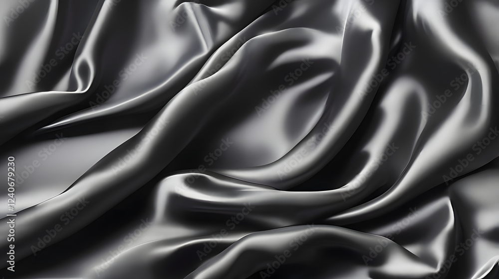 Fototapeta premium Elegant Black Silk Fabric with Luxurious Flowing Texture.