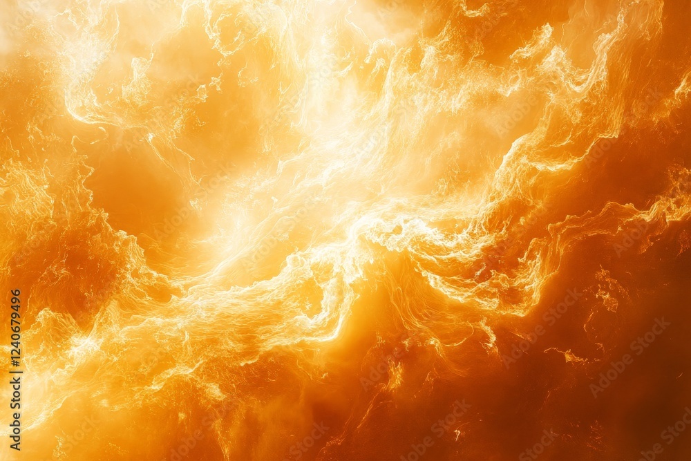Swirling orange and yellow cosmic clouds illuminate the dark expanse of space in a vibrant display of energy and movement Swirling orange and yellow cosmic clouds illuminate the dark expanse of space in a vibrant display of energy and movement