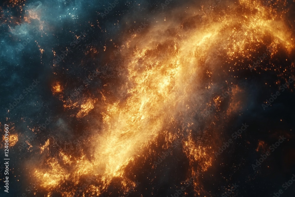 Fototapeta premium Stunning view of a cosmic scene filled with fiery elements and vibrant colors in the vastness of space