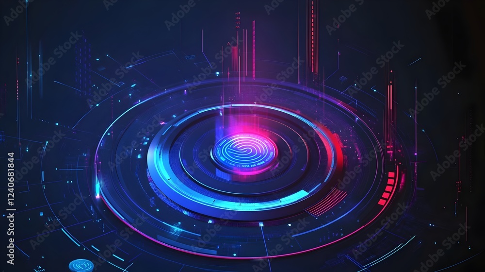 Obraz premium A futuristic digital fingerprint scanner glowing in red, condept for Biometric security, cybersecurity, digital authentication, and futuristic technology.