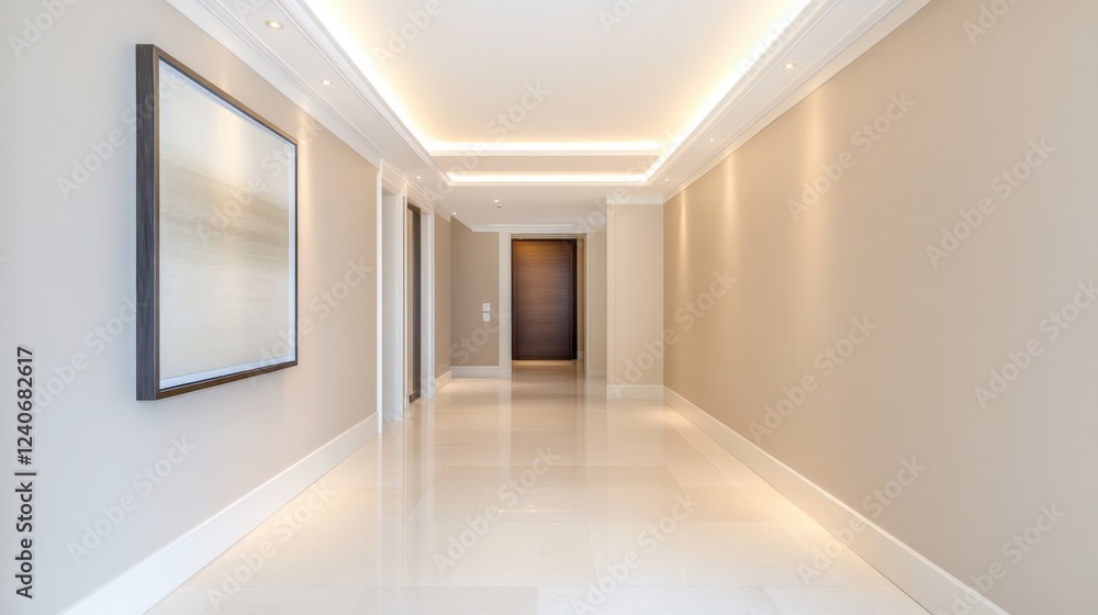 Minimalist entrance hall, soft lighting, neutral walls, modern decor, elegant simplicity, welcoming space Minimalist entrance hall, soft lighting, neutral walls, modern decor, elegant simplicity, welcoming space