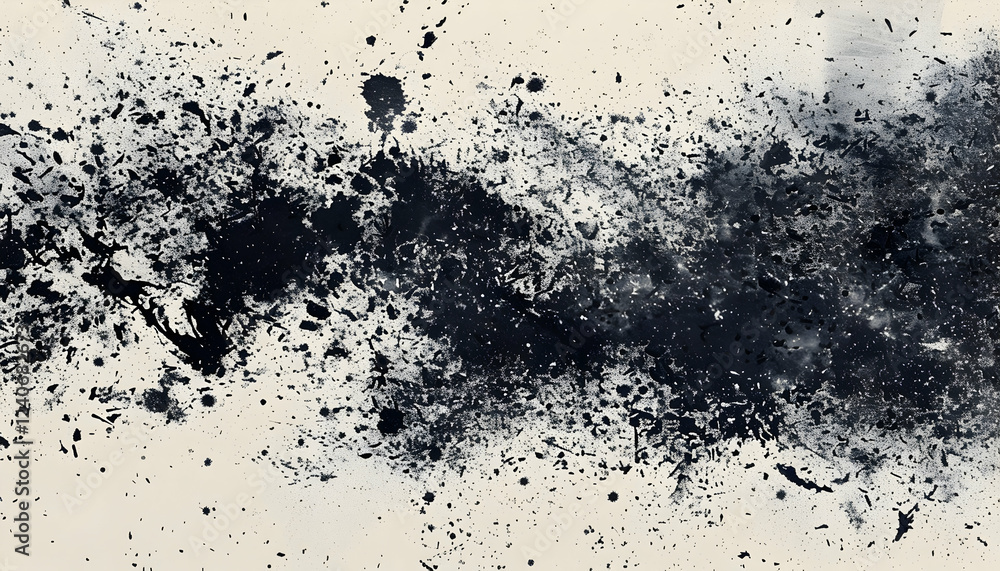Abstract black ink splatter on a light background, creating a dynamic artistic effect Abstract black ink splatter on a light background, creating a dynamic artistic effect