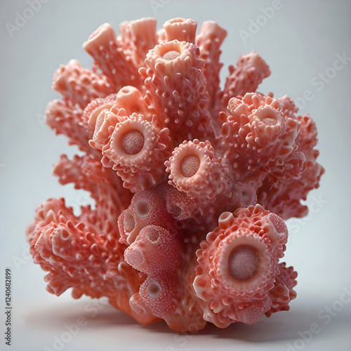 A detailed close up shot of a light pink coral specimen with visible corallites photo