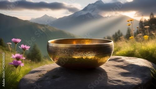 Sunset in the mountains with tibetan singing bowl youtube cover image