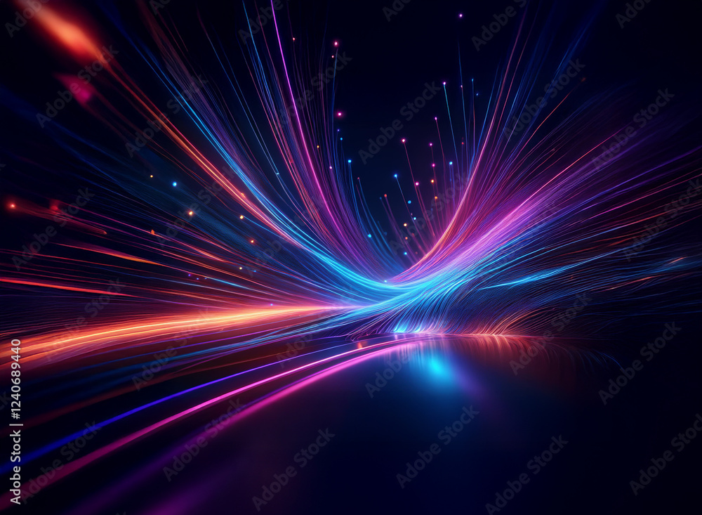 Dynamic abstract artwork featuring vibrant, glowing streaks of light in blue, pink, and orange hues, creating a sense of speed and movement. The dark background enhances the luminosity of the light t Dynamic abstract artwork featuring vibrant, glowing streaks of light in blue, pink, and orange hues, creating a sense of speed and movement. The dark background enhances the luminosity of the light t