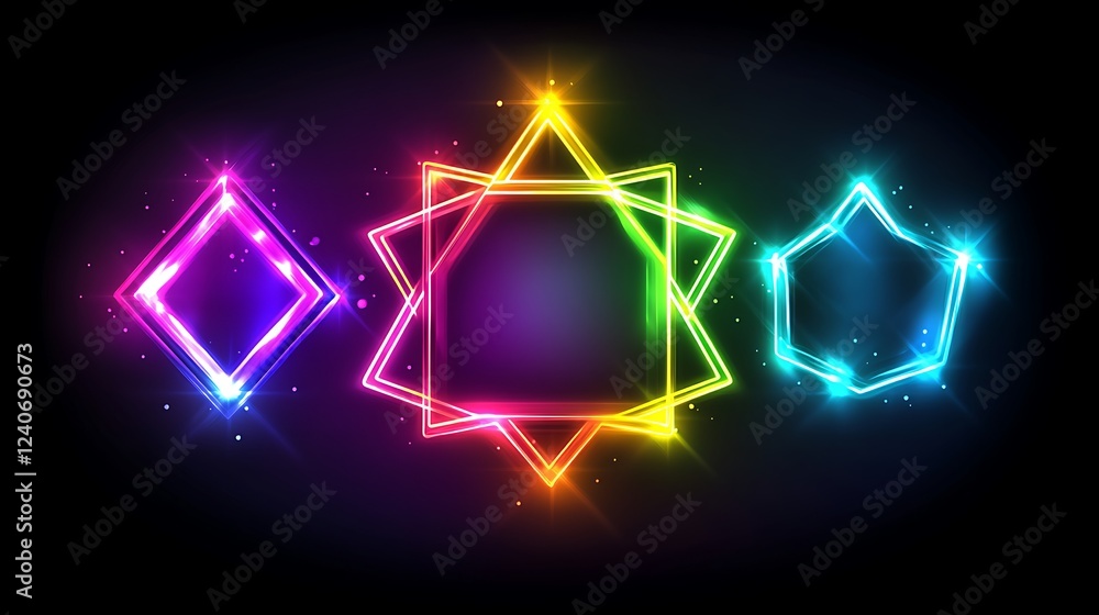 Naklejka premium Neon shapes, dark background, light effects, design element