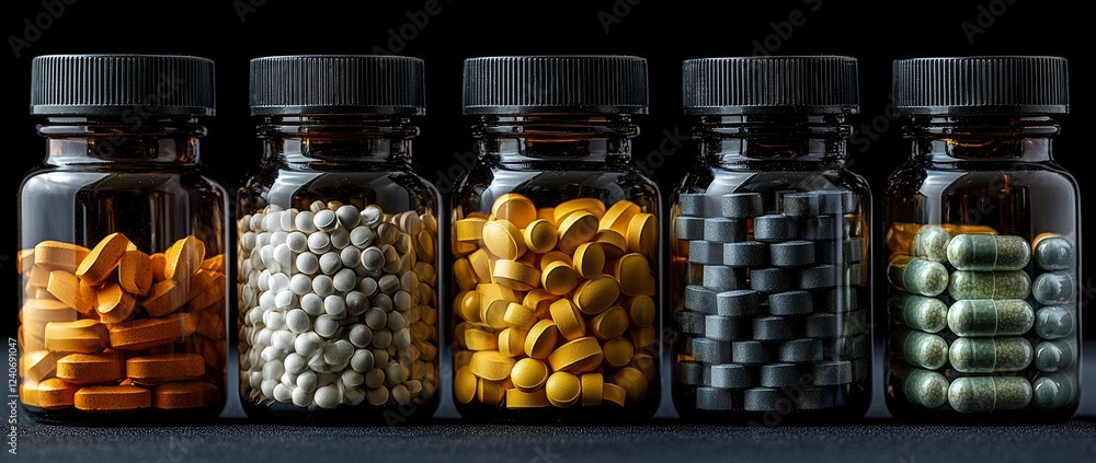 Shelves are整齐ly arranged with an assortment of jars and containers of supplements and vitamins, highlighting health and wellness essentials Shelves are整齐ly arranged with an assortment of jars and containers of supplements and vitamins, highlighting health and wellness essentials