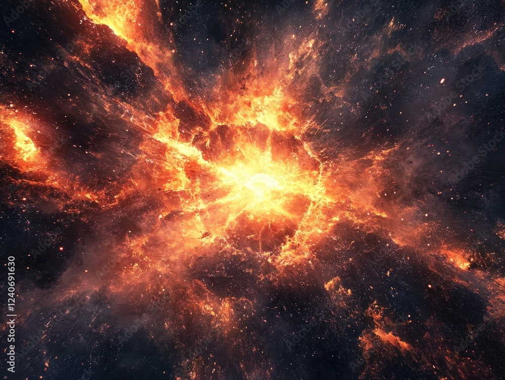 Explosive cosmic phenomenon depicting bright orange nebula in deep space Explosive cosmic phenomenon depicting bright orange nebula in deep space