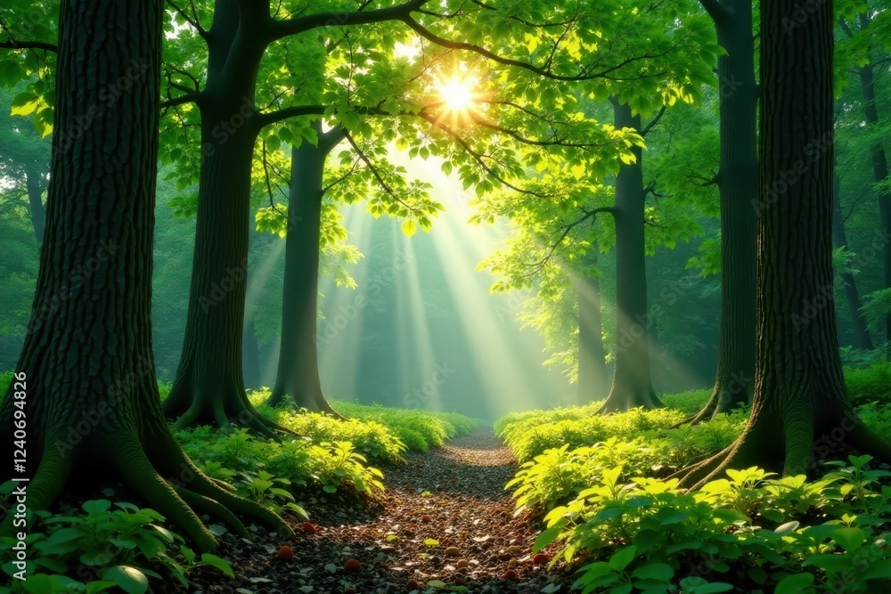 Obraz premium Serene natural scenery with plenty of tree branches and leaves, forest, serene, woods