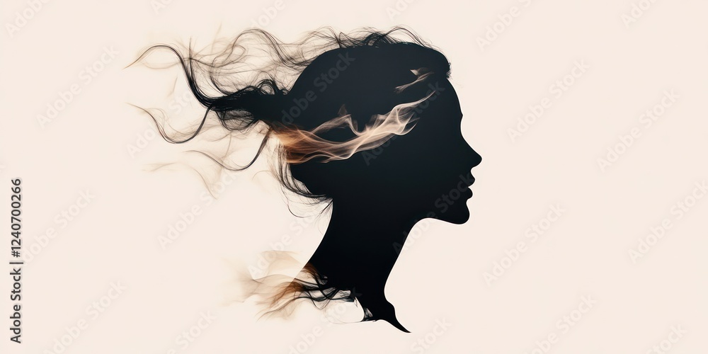 A graceful silhouette of a girl stands out with flowing hair, embodying the strength and beauty of femininity. This minimalist artwork celebrates women’s unique identities A graceful silhouette of a girl stands out with flowing hair, embodying the strength and beauty of femininity. This minimalist artwork celebrates women’s unique identities