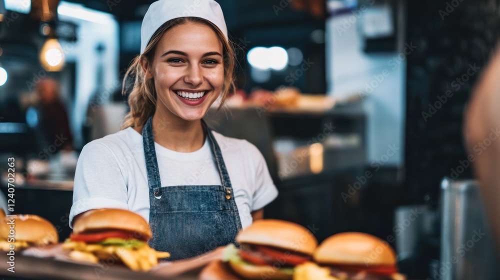 Happy Burger Chef Serving Fresh Food Happy Burger Chef Serving Fresh Food