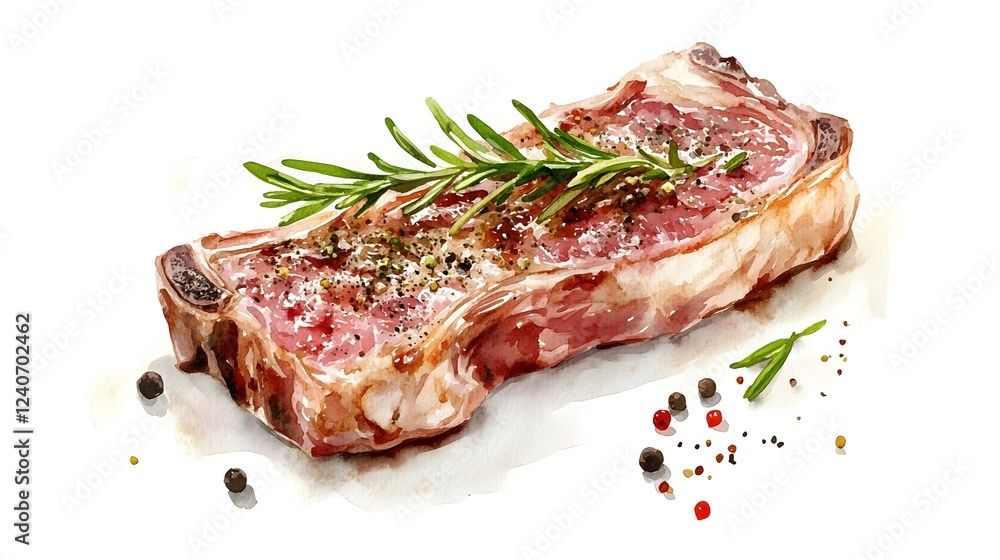 Obraz premium Grilled Steak with Rosemary and Seasoning