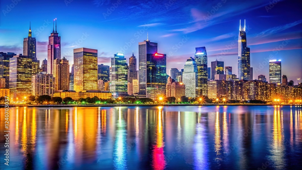 Obraz premium Chicago Downtown Skyline at Night