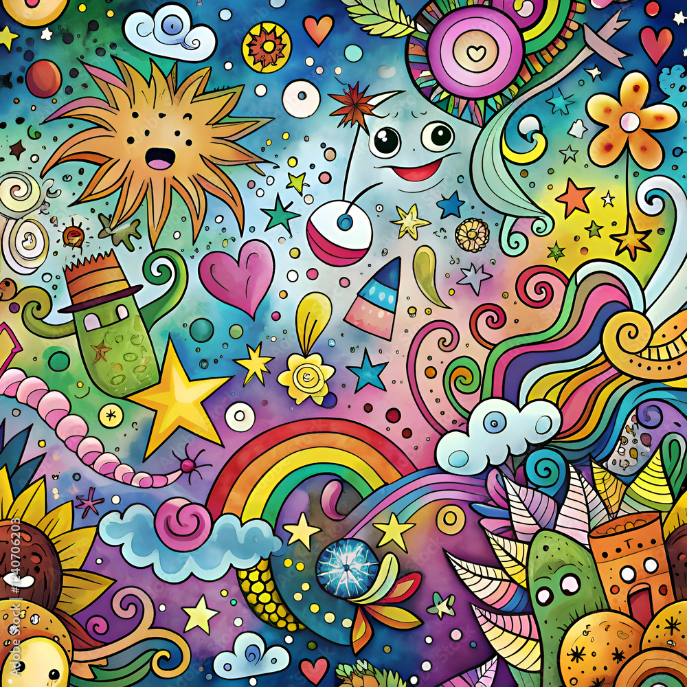 Colorful Doodle Art. Whimsical Abstract Background Pattern Colorful Doodle Art. Whimsical Abstract Background Pattern