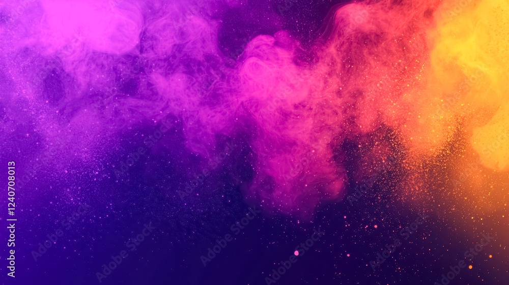Fototapeta premium A vibrant swirl of purple, pink, and orange hues blends seamlessly in a dreamy, abstract pattern, resembling cosmic clouds or colorful smoke.