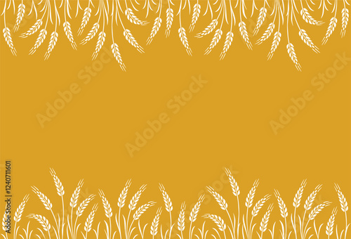 yellow wheat, oat, rye seamless label pattern with stalks