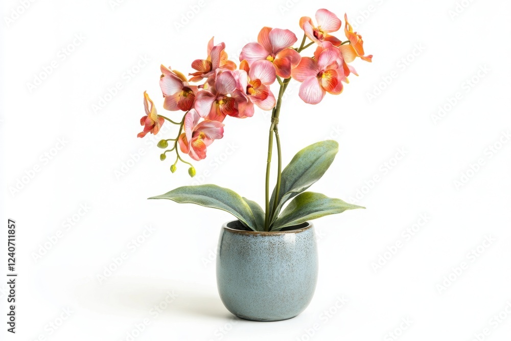 Obraz premium Beautiful Pink and Orange Orchid in a Stylish Grey Pot