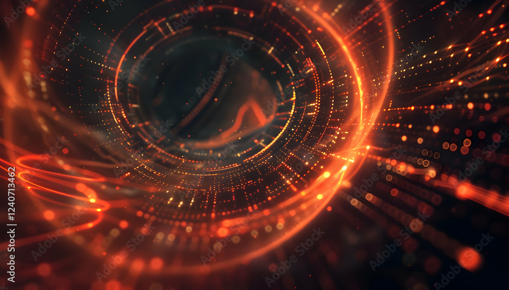 Obraz premium Abstract digital vortex with glowing particles and lines, creating a sense of motion and depth
