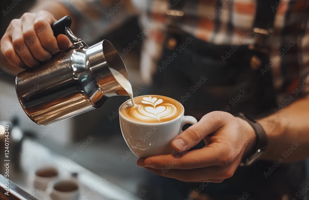 Barista making a cup of coffee. Closeup photo. AI Barista making a cup of coffee. Closeup photo. AI