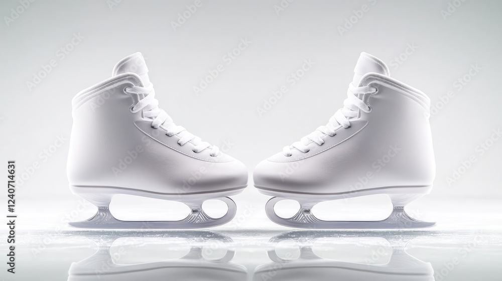 White figure skates on ice, studio shot, reflection White figure skates on ice, studio shot, reflection