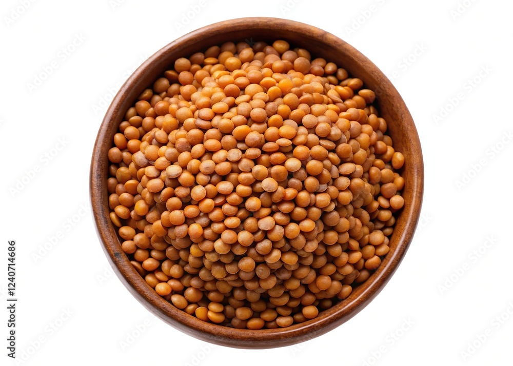 Pile of Lentils in Bowl Isolated on White Top View Pile of Lentils in Bowl Isolated on White Top View