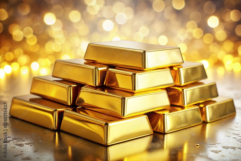 Realistic 3D gold bars, stacked, close-up, white background. High-end, investment-grade bullion. Realistic 3D gold bars, stacked, close-up, white background. High-end, investment-grade bullion.