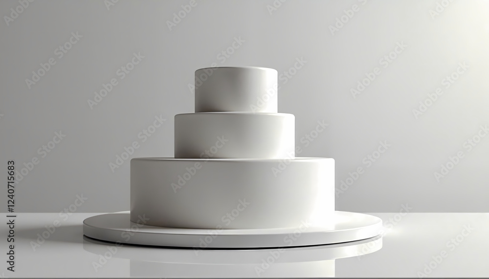 Minimalist white three-tier cake on white background Minimalist white three-tier cake on white background