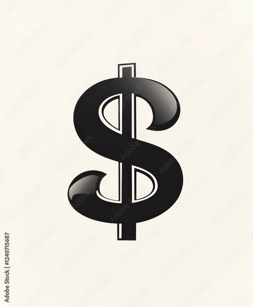 Glossy Black Dollar Symbol Isolated on Soft Light Background Glossy Black Dollar Symbol Isolated on Soft Light Background