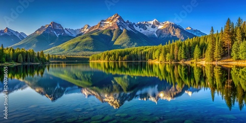 Fototapeta Naklejka Na Ścianę i Meble -  Swan Mountains mirrored in still Holland Lake, Montana.