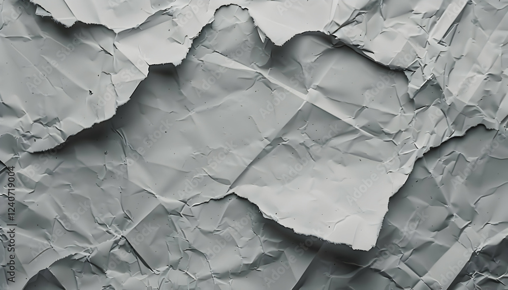 Crumpled gray paper texture showcasing intricate folds and shadows for creative backgrounds Crumpled gray paper texture showcasing intricate folds and shadows for creative backgrounds