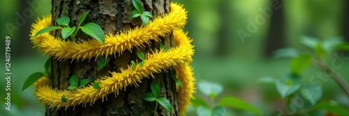 Yellow parasitic plant wrapped around a tree trunk, parasitic, growth, amarbel