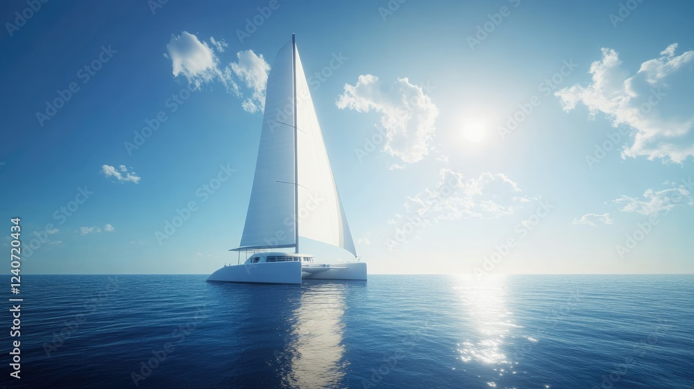 Obraz premium Sailing on calm waters under a bright sky with a stunning yacht and gentle waves in the background