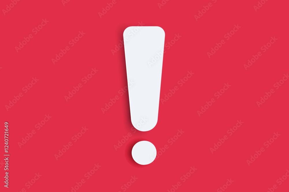 White caution warning sign on red background. Attention, exclamation mark. Alert, danger hazard notification symbol.  Vector illustration. 