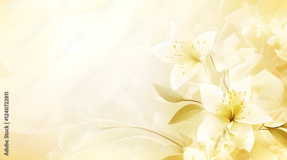 Naklejka premium A light yellow background with abstract floral elements and delicate patterns, creating a fresh and inviting design.