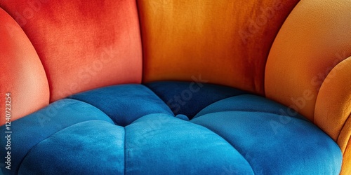Vibrant Velvet Sofa: A colorful, modern design featuring a blend of red, orange, and blue hues, perfect for stylish interior decor.