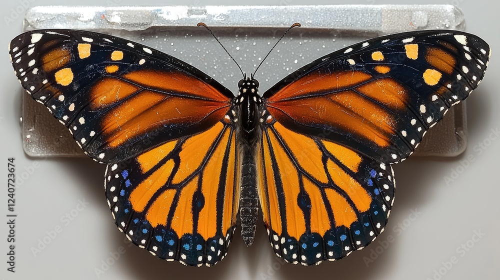 Fototapeta premium Monarch butterfly specimen, pinned, close-up, museum display
