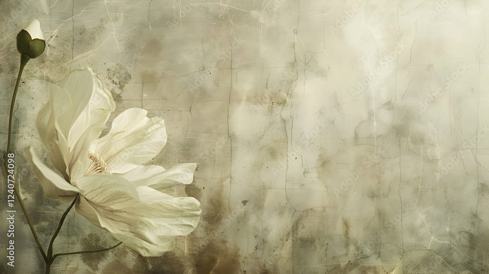 Elegant white flower against a textured background, evoking tranquility and nature's beauty Elegant white flower against a textured background, evoking tranquility and nature's beauty
