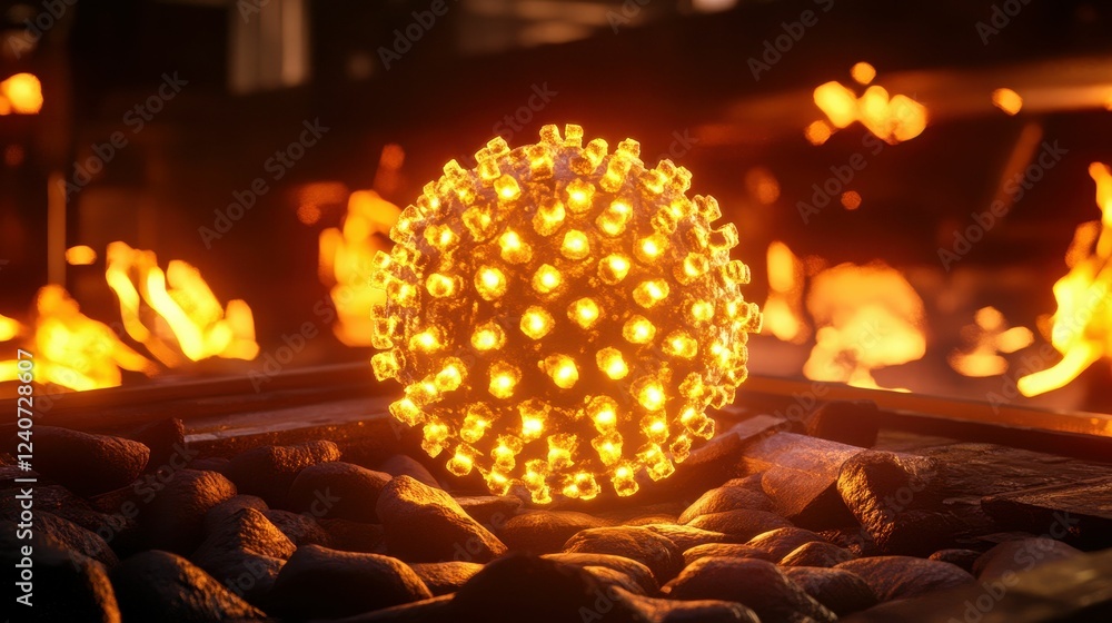 Obraz premium Illuminated sphere amidst fiery background.