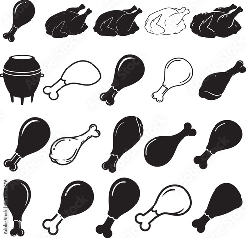 chicken drumsticks and tandoori vector silhouette illustration logo art