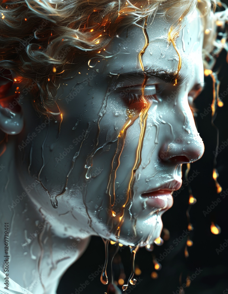 Burnout concept: portrait of a broken crying man shedding tears, emotions caused by stress and a big workload, burnout syndrome, work pressure, mental health awareness Burnout concept: portrait of a broken crying man shedding tears, emotions caused by stress and a big workload, burnout syndrome, work pressure, mental health awareness