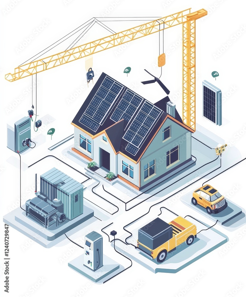 Obraz premium Modern Sustainable Home with Renewable Energy and Construction Elements