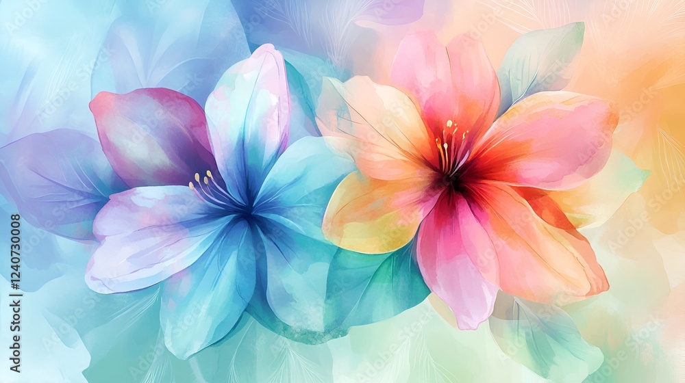 A vibrant, hand-painted floral design with soft watercolor strokes and pastel colors A vibrant, hand-painted floral design with soft watercolor strokes and pastel colors