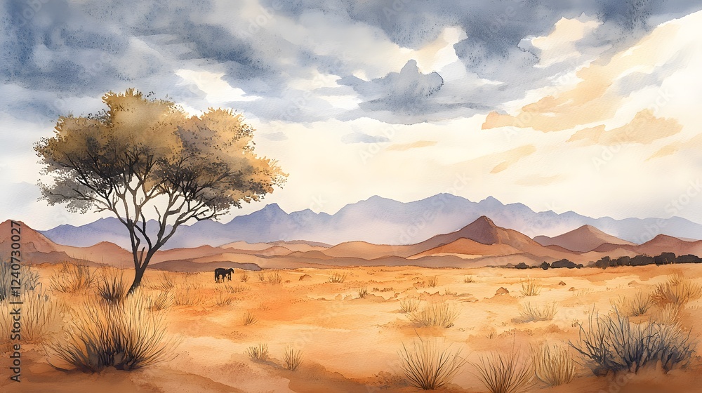 Fototapeta premium Serene Desert Landscape Under a Cloudy Sky