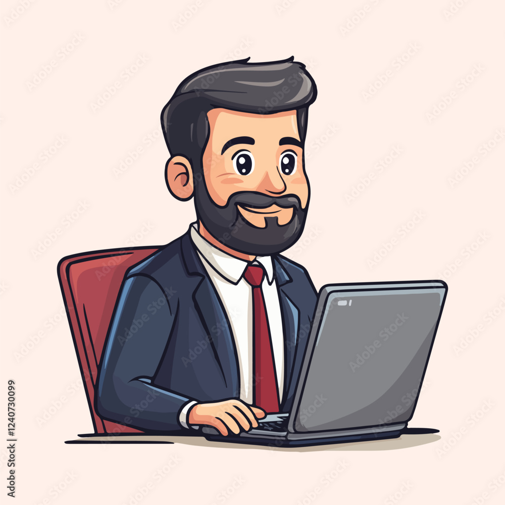 Cartoon employee sitting and typing on a laptop vector illustration Cartoon employee sitting and typing on a laptop vector illustration