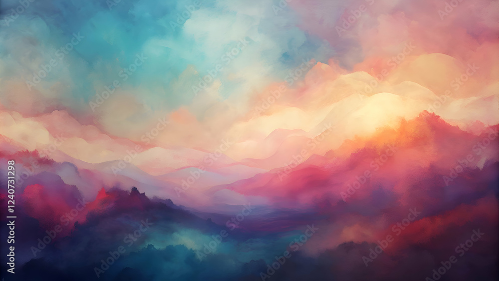 Dreamy Sunset Landscape. Colorful Mountains and Clouds Dreamy Sunset Landscape. Colorful Mountains and Clouds