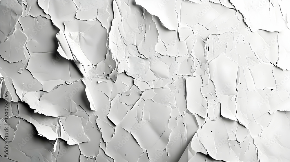 Close-up of cracked white paint texture on a surface, showcasing intricate patterns and depth Close-up of cracked white paint texture on a surface, showcasing intricate patterns and depth