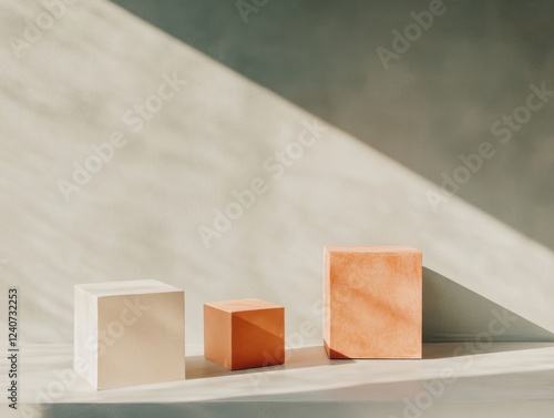 Minimalist composition with geometric shapes and sunlight shadows