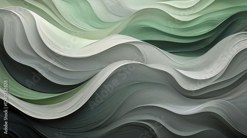 grey and light green big smooth wavy abstract texture background presentation